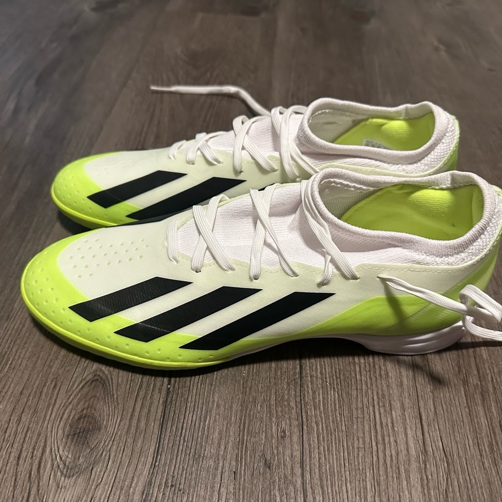 Adidas White and Neon Green Soccer Cleats